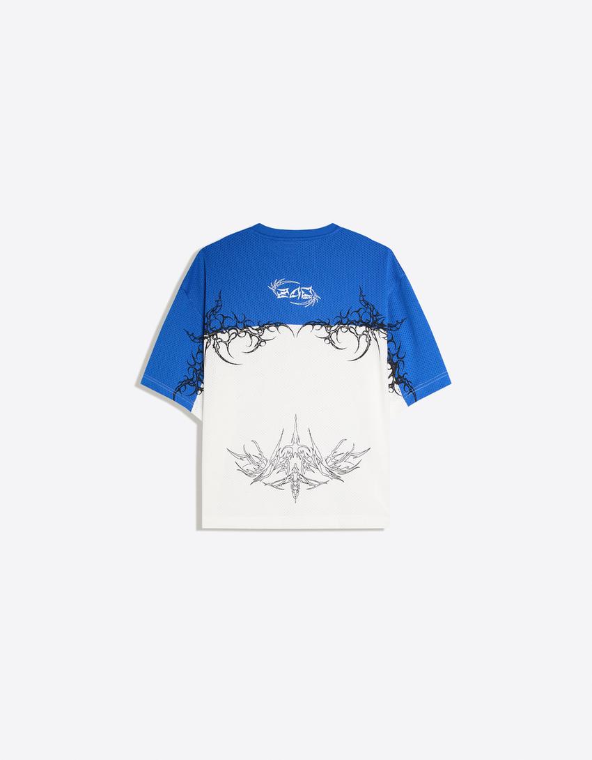 ADRIÁN MILLS short sleeve mesh T-shirt-Blue