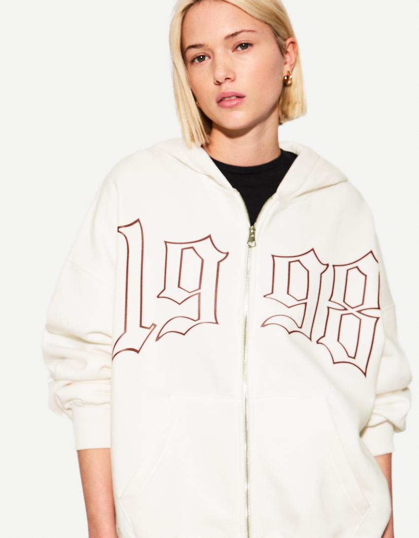 Rozpinana bluza z nadrukiem-Biały złamany-2
