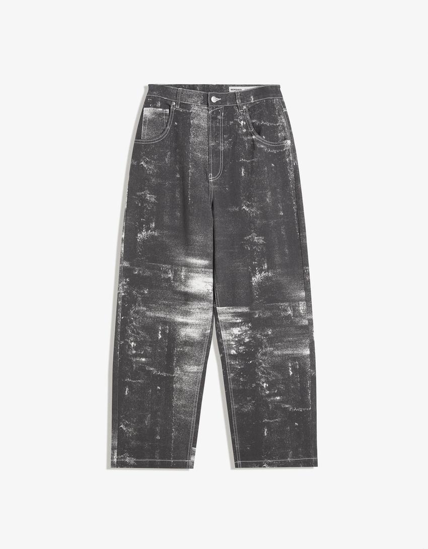 Distressed Platform — Super baggy print jeans