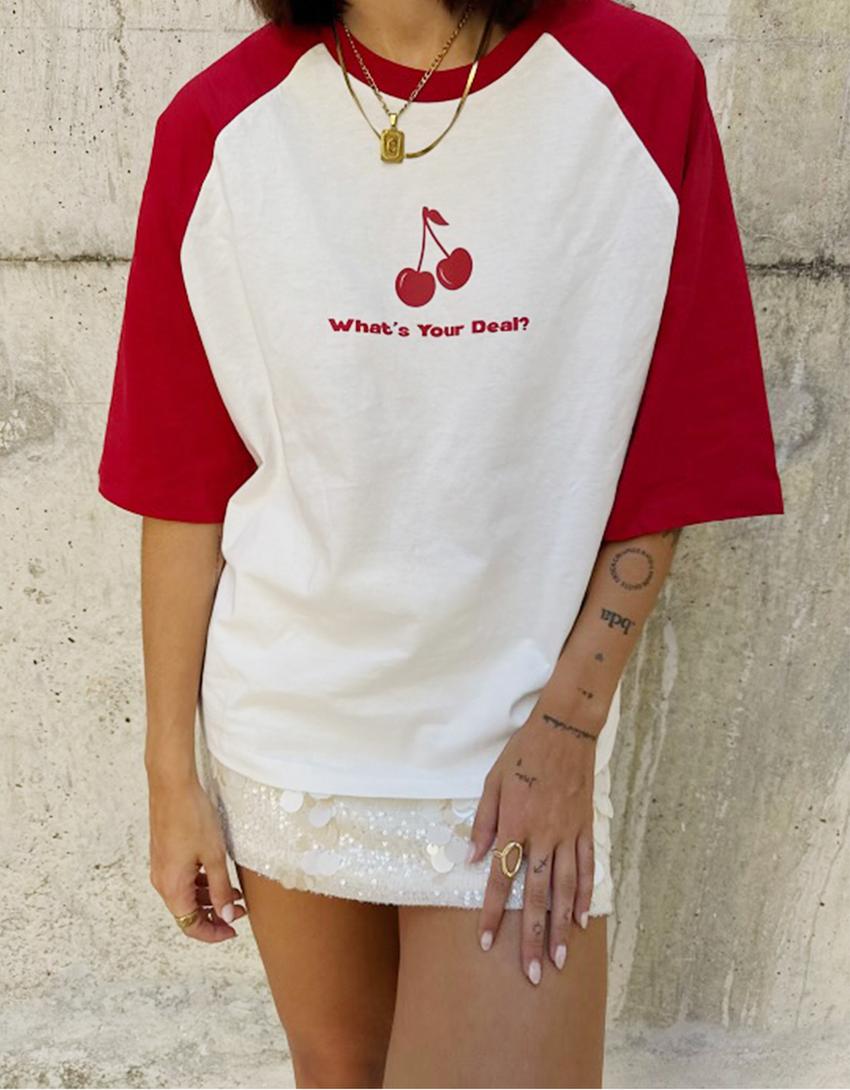 T-shirt à manches courtes imprimé-Rouge