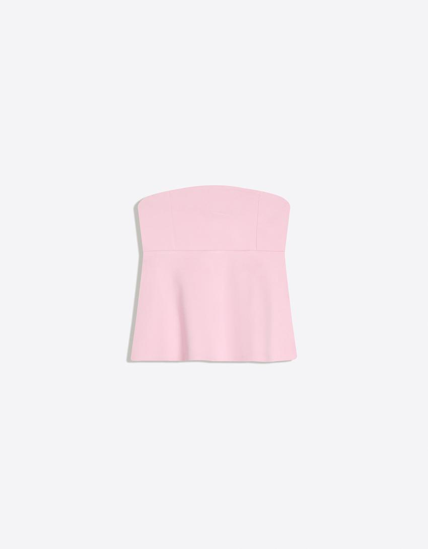 Peplum bandeau top-Pembe