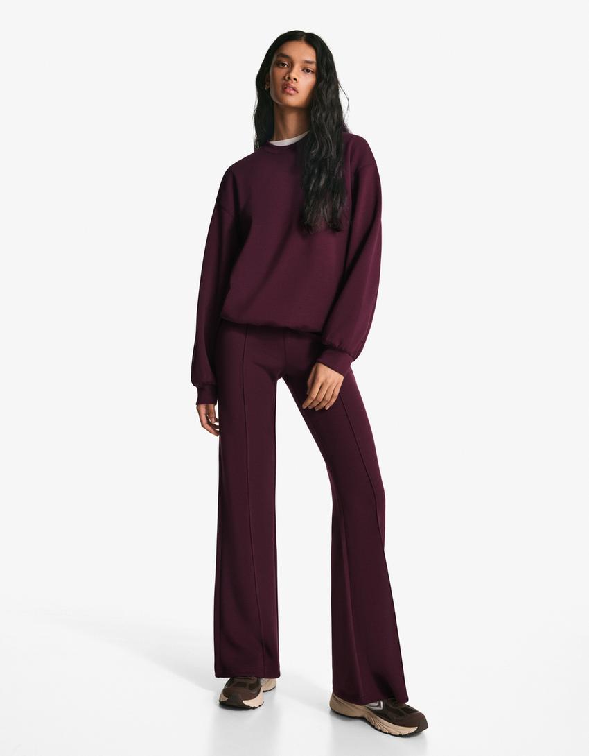 Pantalon flare doux en modal-Grenat