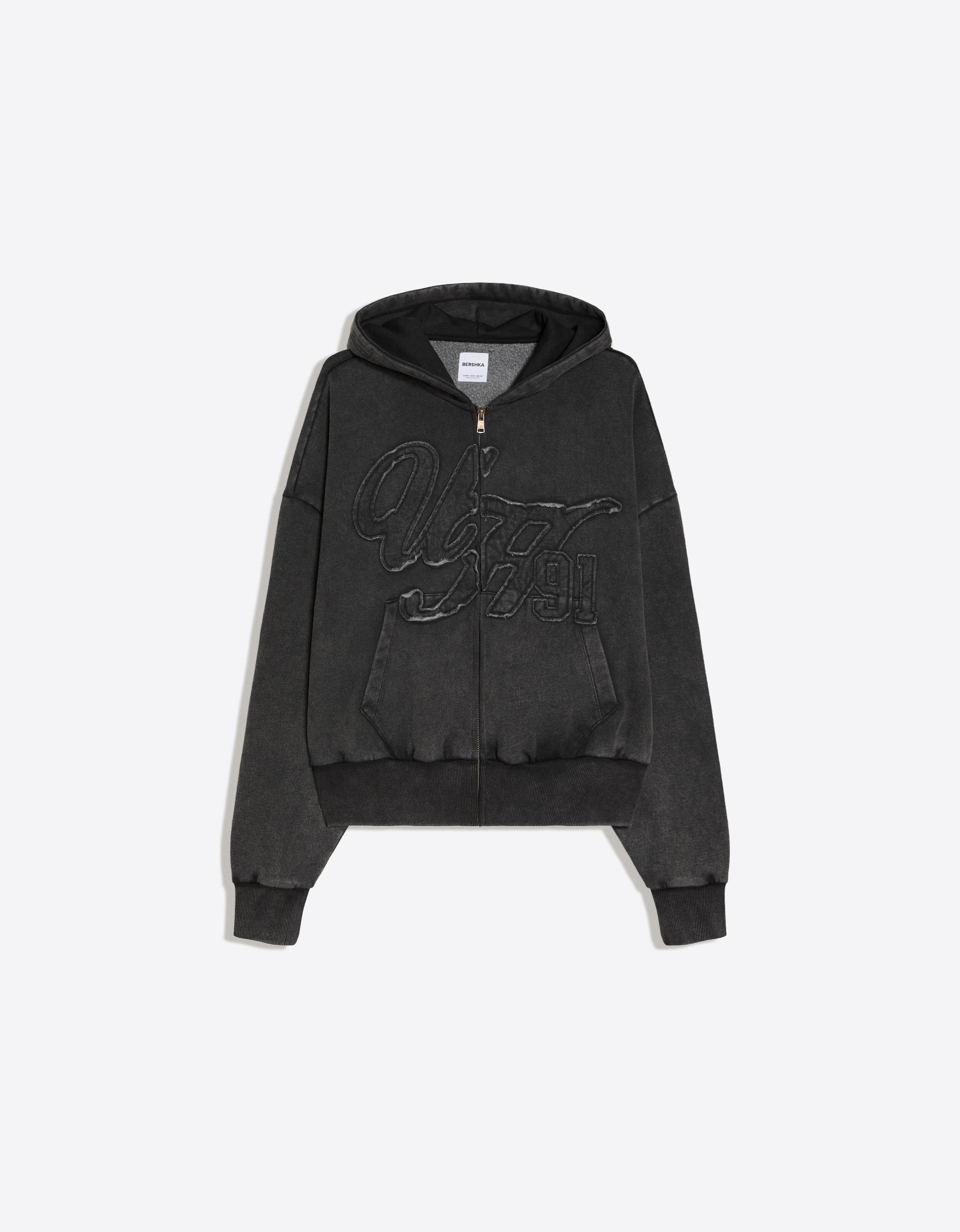 Washed zip-up hoodie — Grey