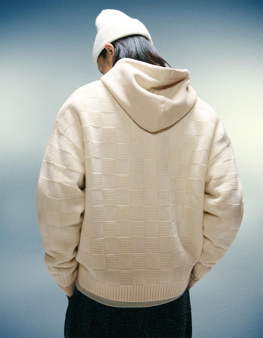Pull col polo imprimé-Beige