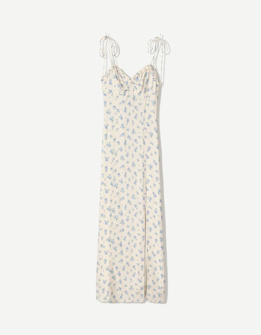 Printed midi dress-Off white-3