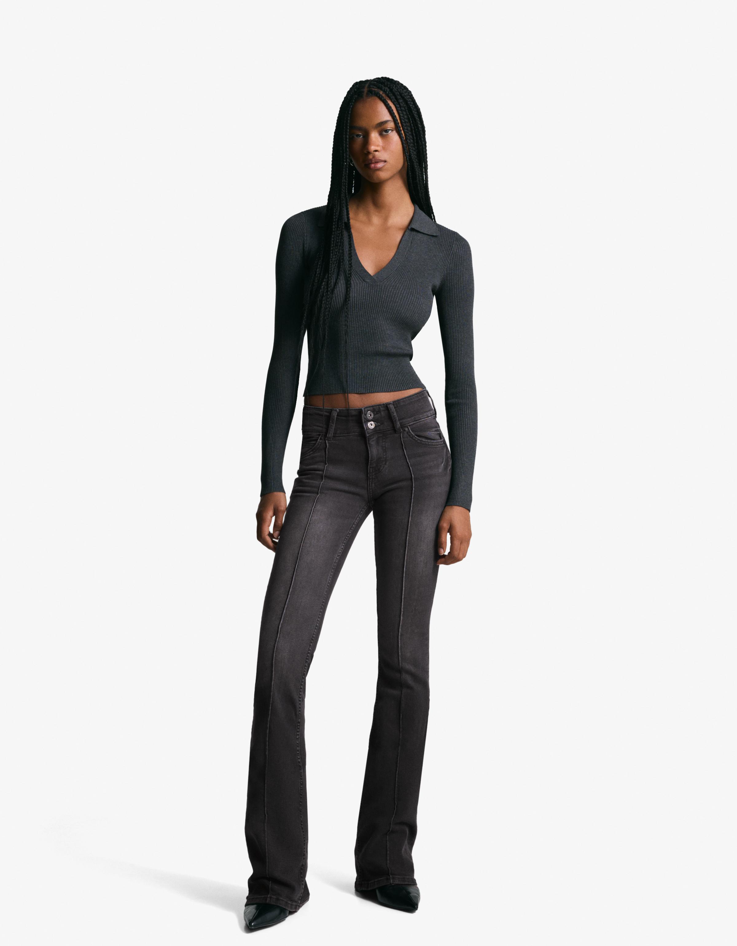 Bershka Bootcut-Jeans Mit Tiefem Bund Damen 40 Schwarz