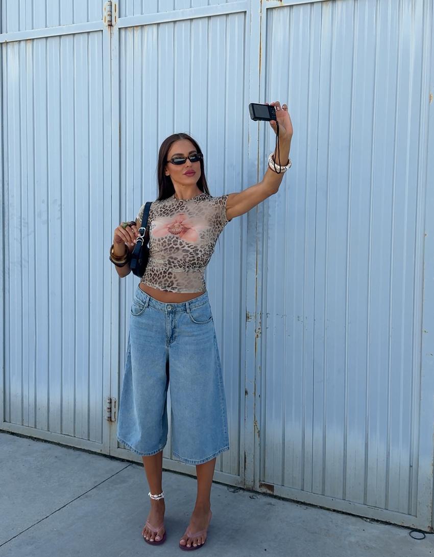 Baggy denim Bermuda shorts Women Bershka - Main Image