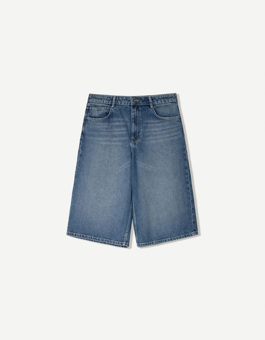 Baggy denim Bermuda jorts-Blue