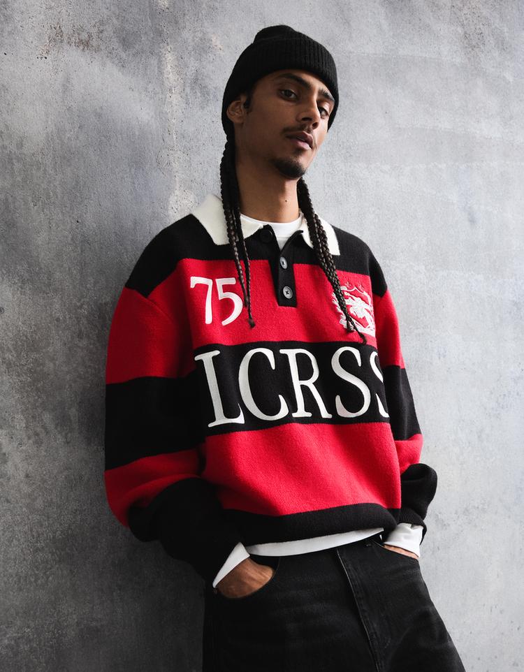 Nakışlı polo yaka kazak