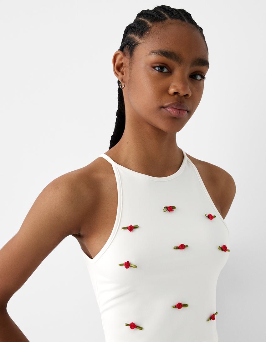 Halter top with bows-Cream-5