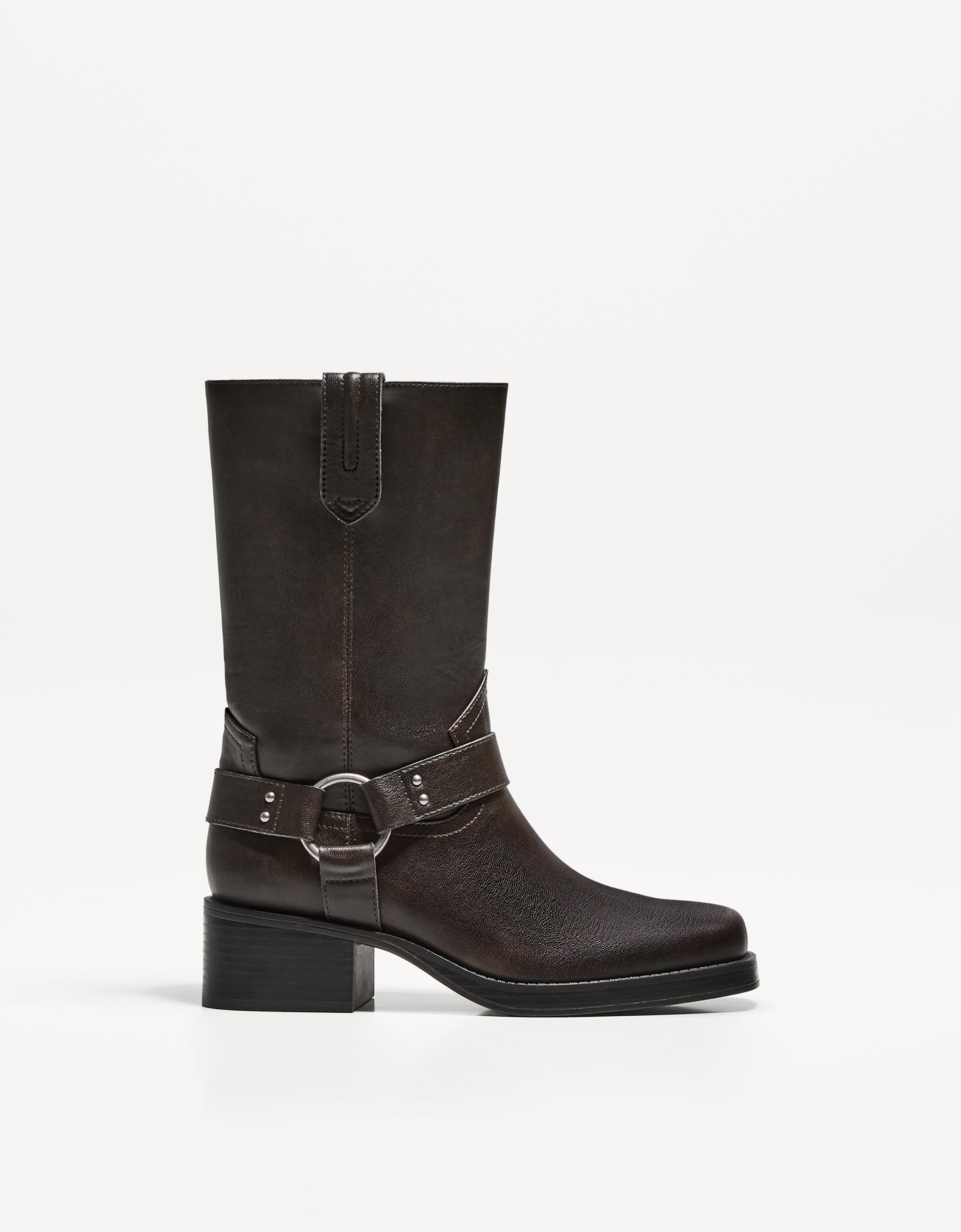 Bershka Flache Bikerstiefel Mit Halbhohem Schaft Damen 39 Braun