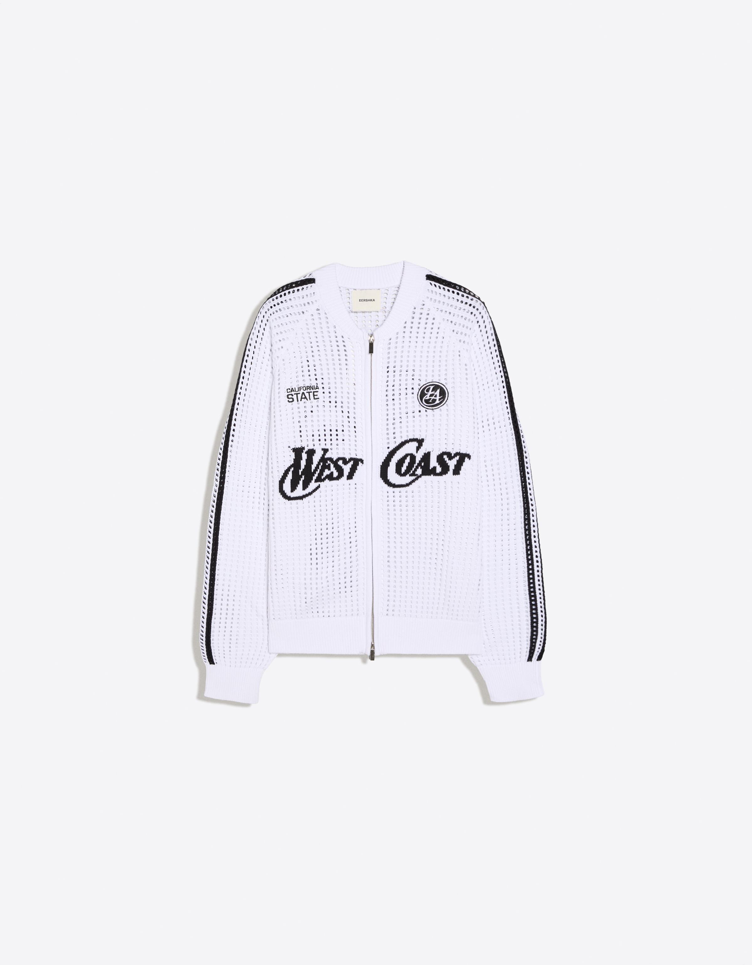 Bershka Chaqueta Cremallera Mesh Retro Hombre Blanco