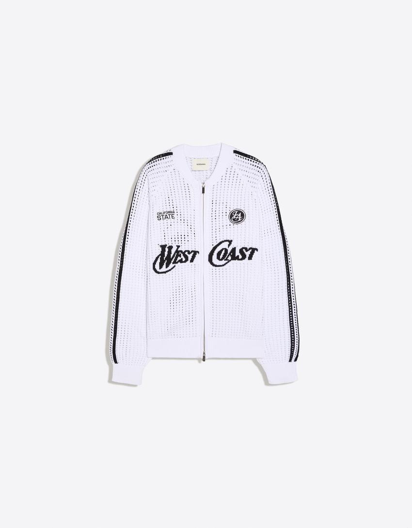 Chaqueta cremallera mesh retro-Blanco