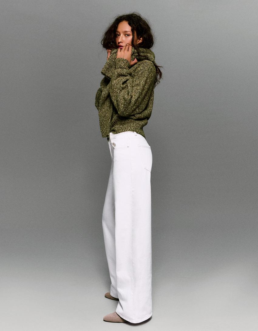 Jeans wide leg tiro medio-Crudo