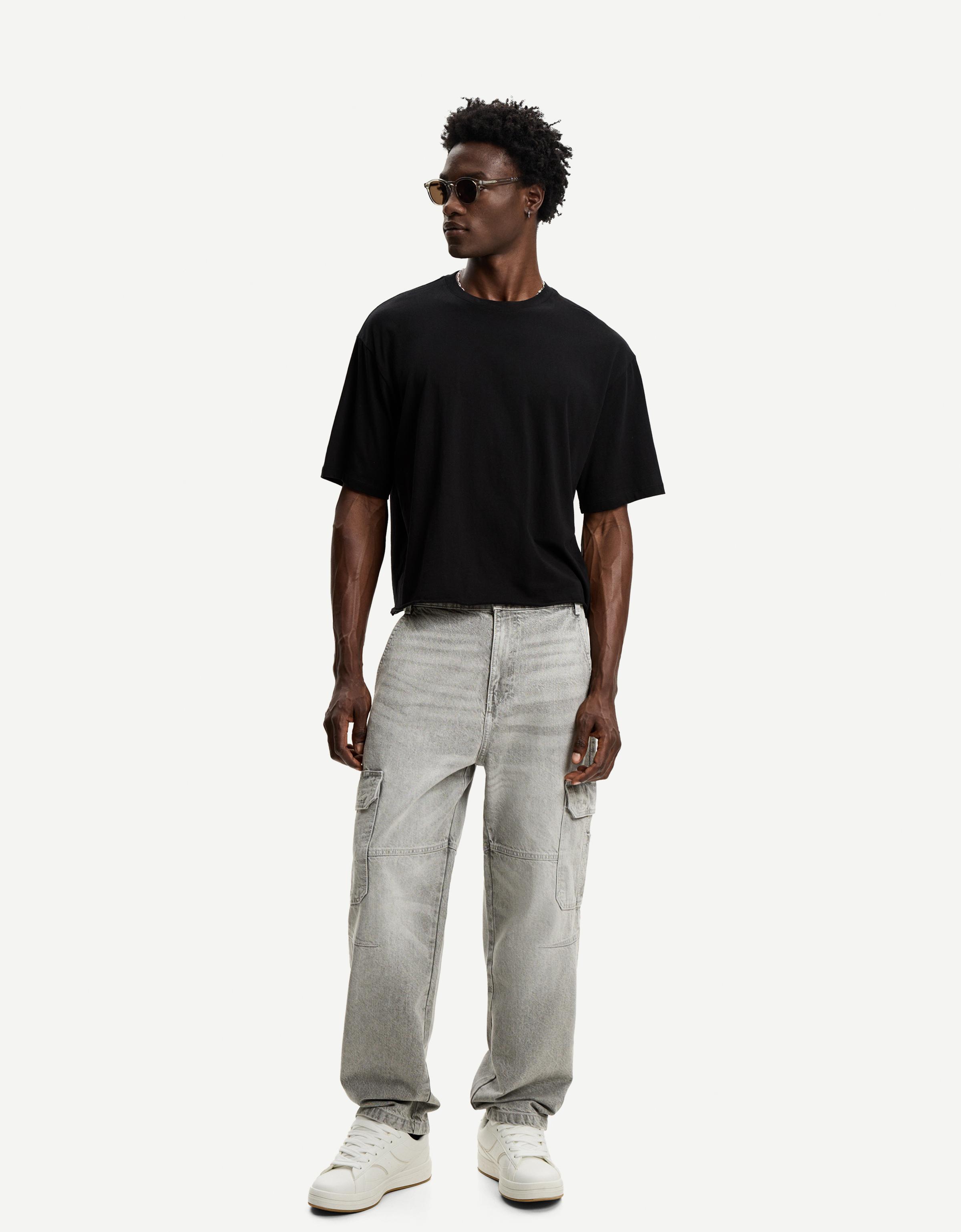 Bershka Baggy-Cargo-Jeans Herren 46 Grau