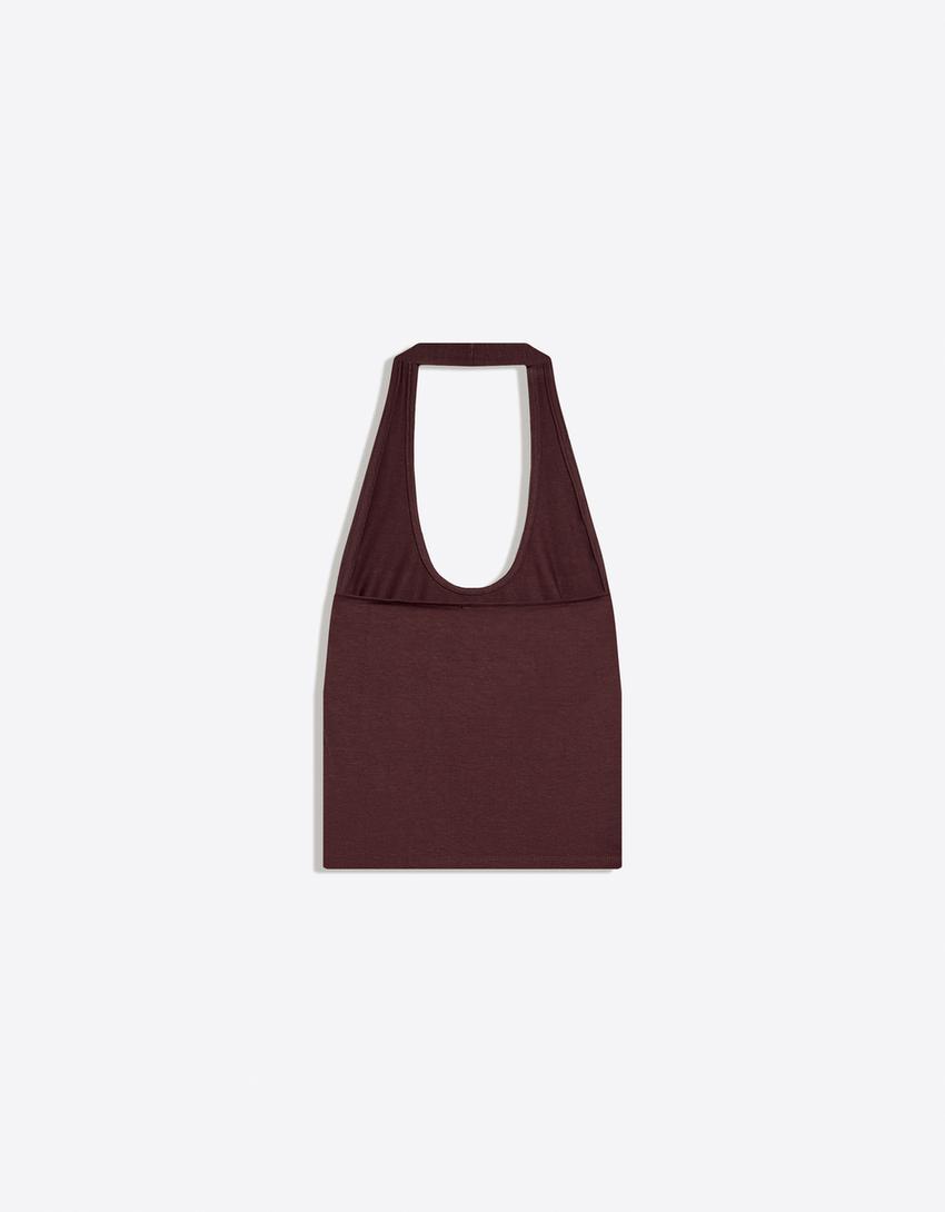 Halter top with buttons-Brown