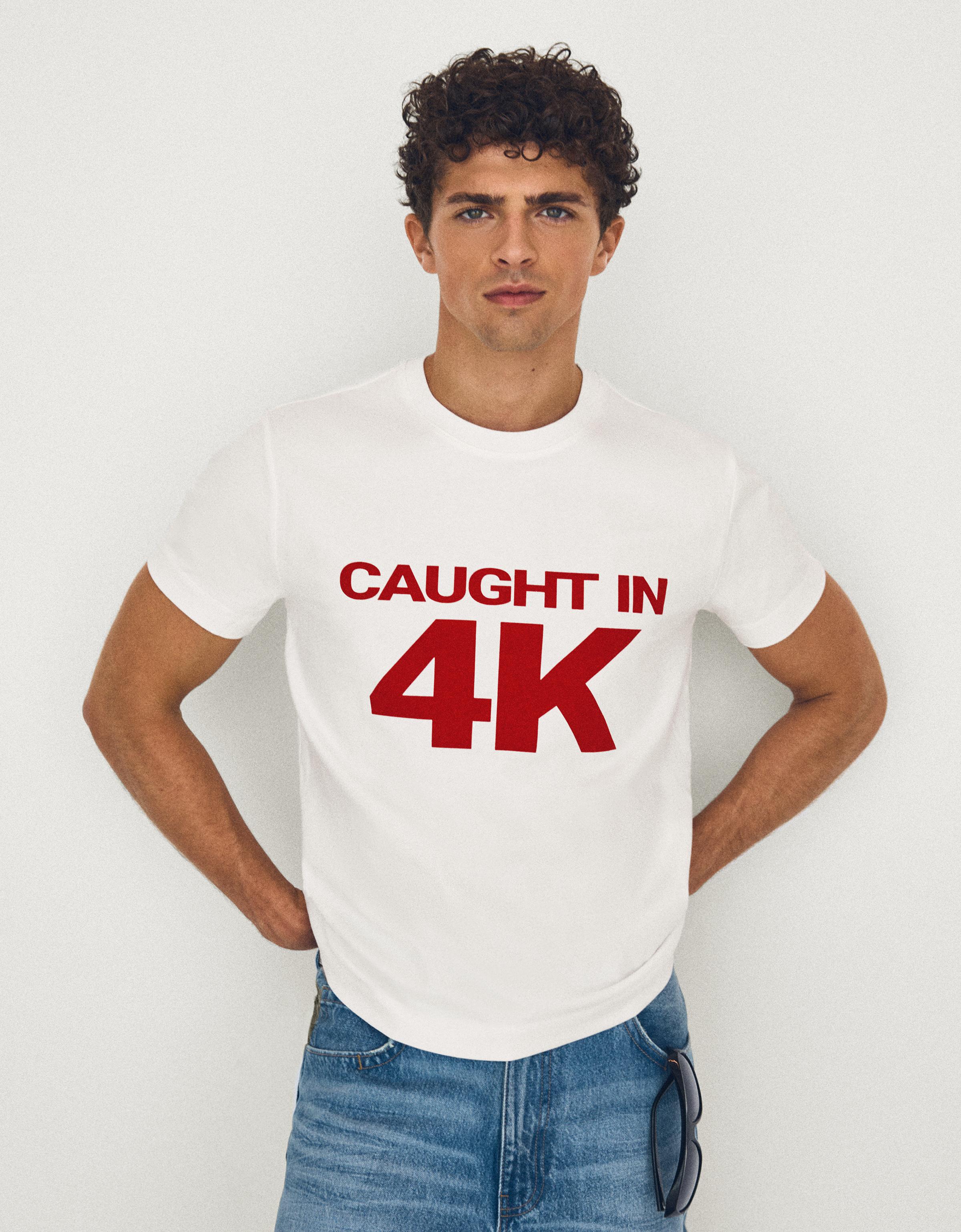 Bershka Camiseta Small Fit Print Hombre Blanco