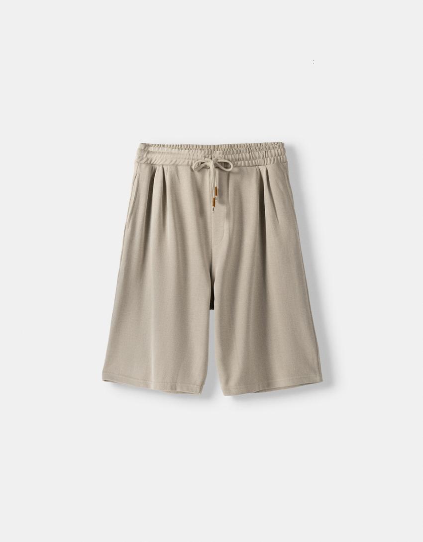 Calções bermuda baggy nervuras-Pedra-4