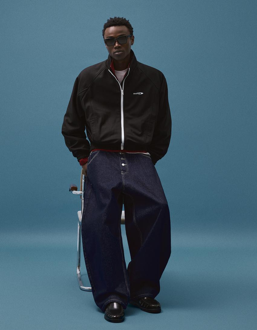 Printed zip-up jacket-Black