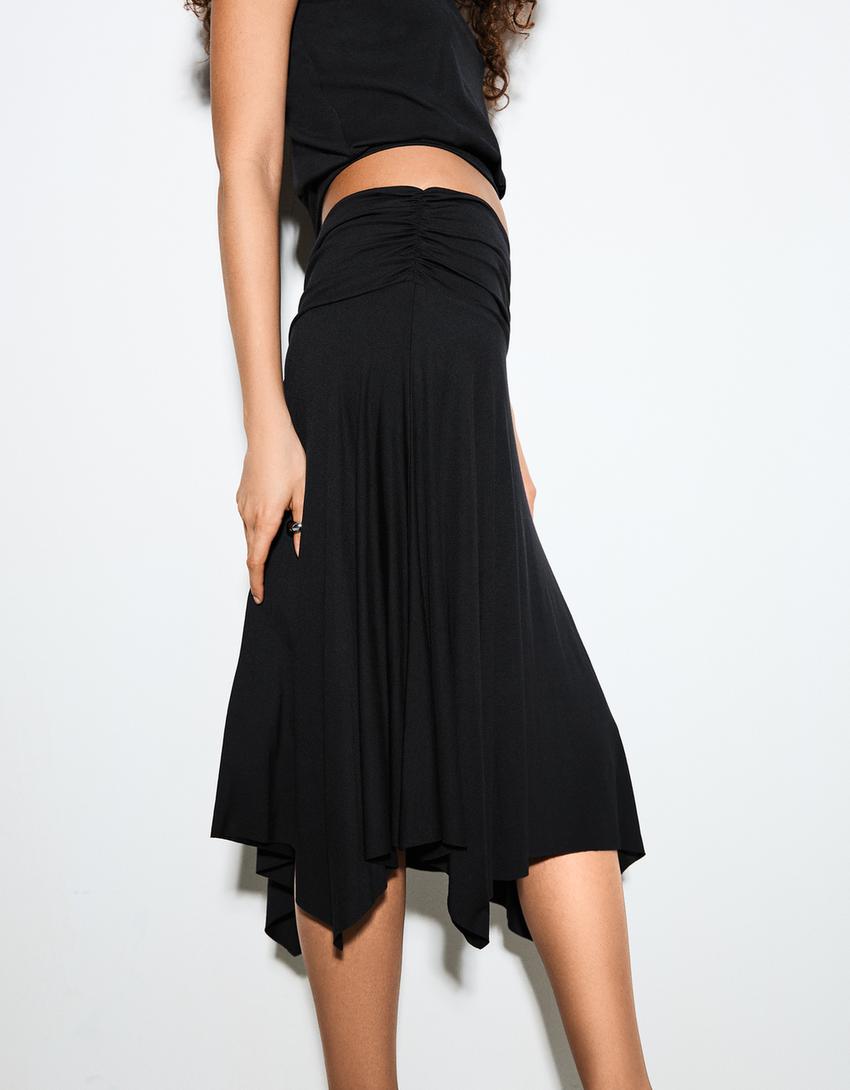 Gathered midi skirt-Black