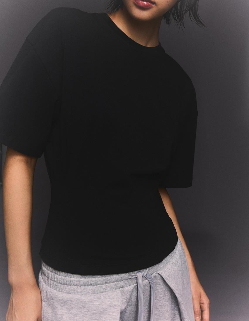 Short sleeve corset waist T-shirt-Black