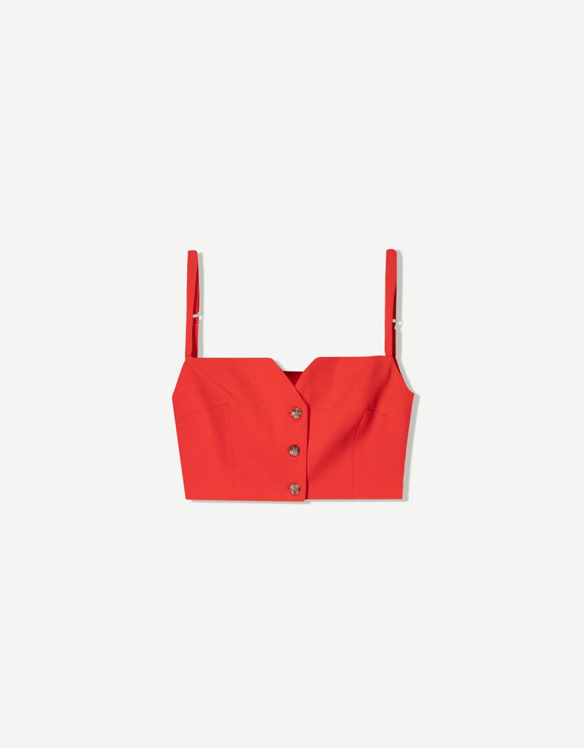 Ensemble gilet sans manches et pantalon fluide-Rouge-4