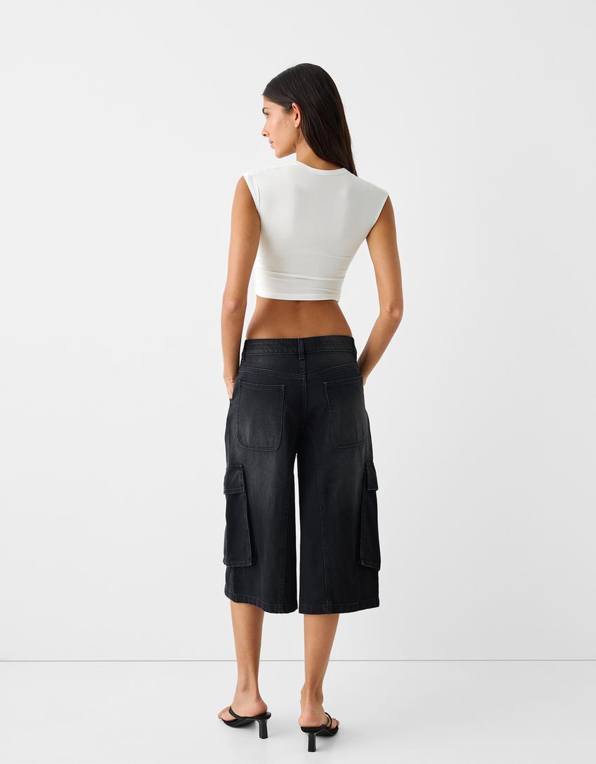 T-shirt cropped manches courtes imprimé-Blanc cassé-1