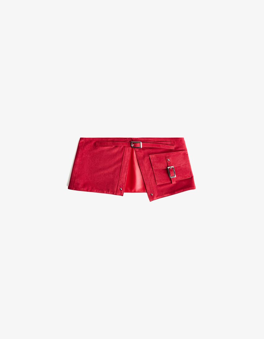 Gonna con cintura e tasca con fibbia-Rosso-3