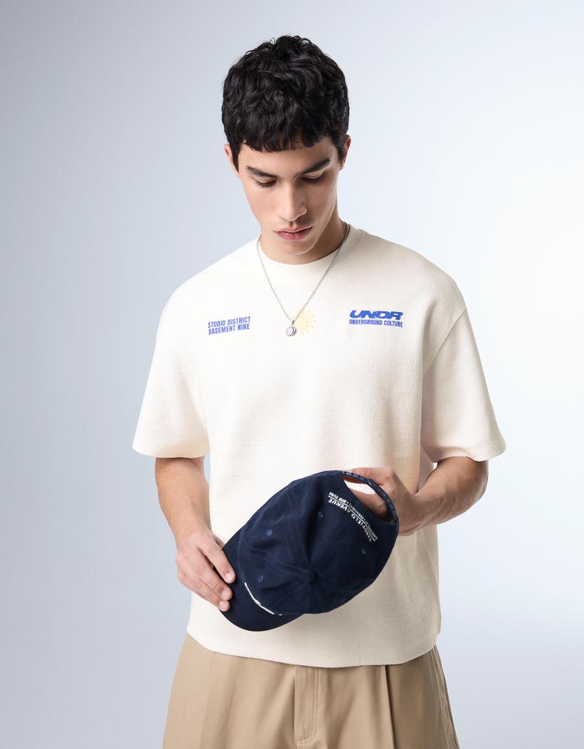 Camiseta felpa print-Blanco roto