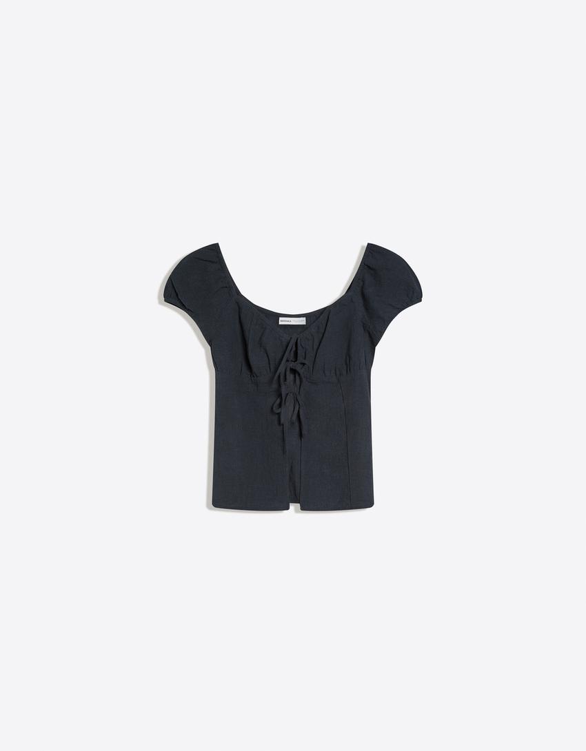 Blusa rústica lazadas-Gris oscuro