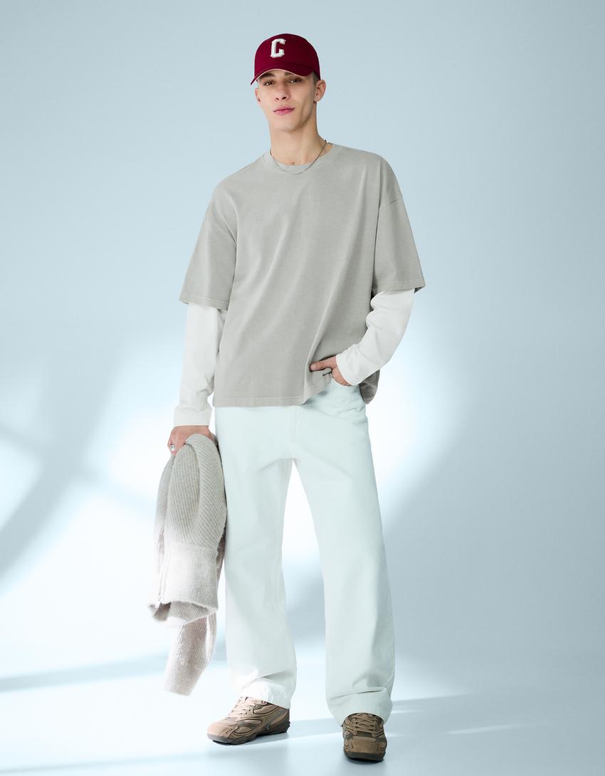 Double sleeve print T-shirt-Stone