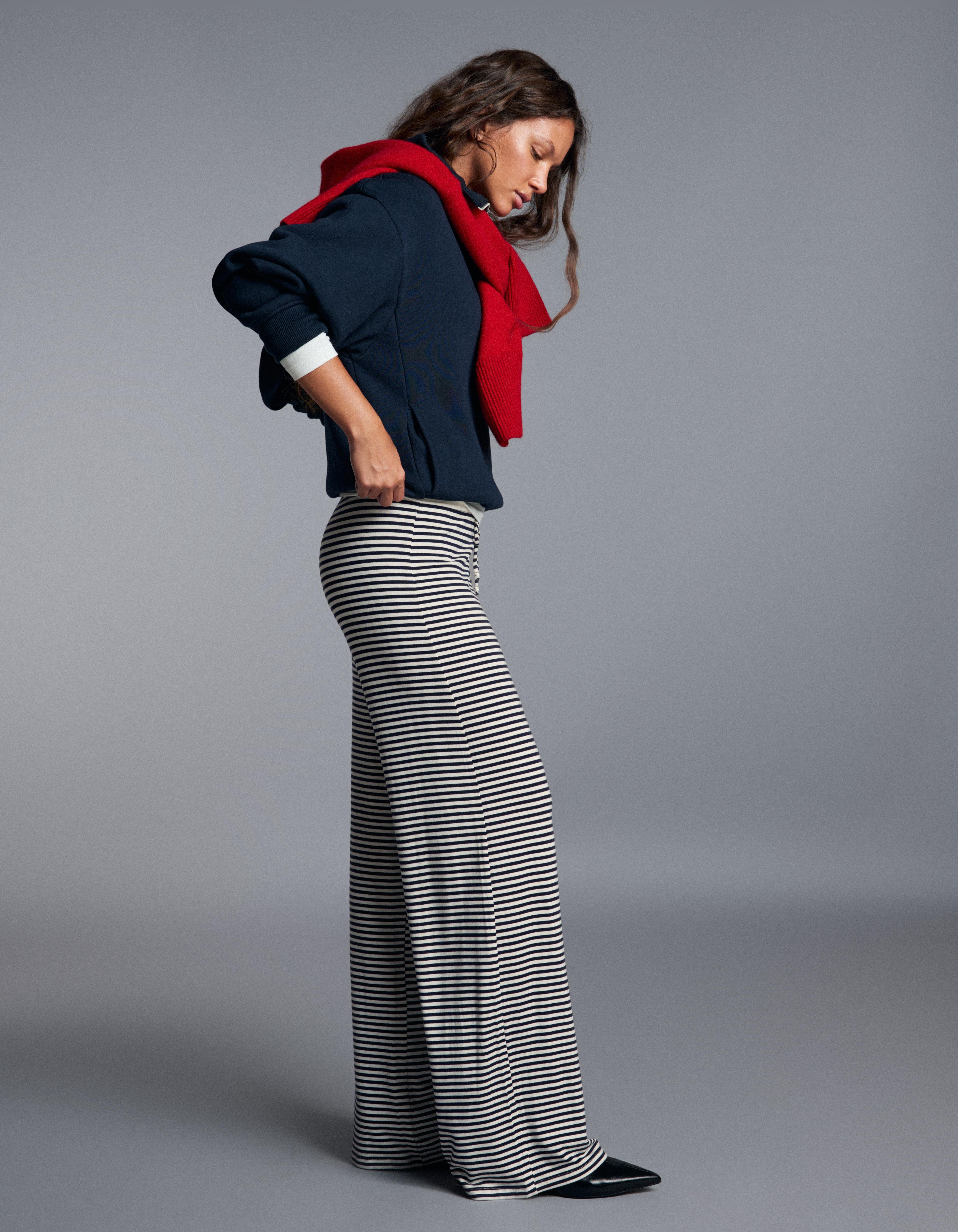 Straight leg stripe print trousers — Navy