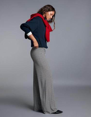 Straight leg stripe print trousers — Navy 4