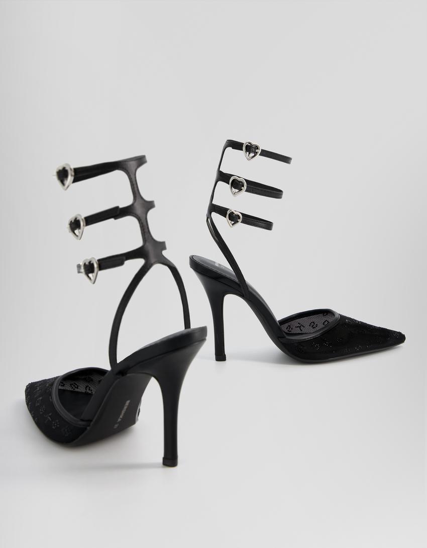 Escarpins brillants, brides avec boucles en forme de cœur-Noir-4