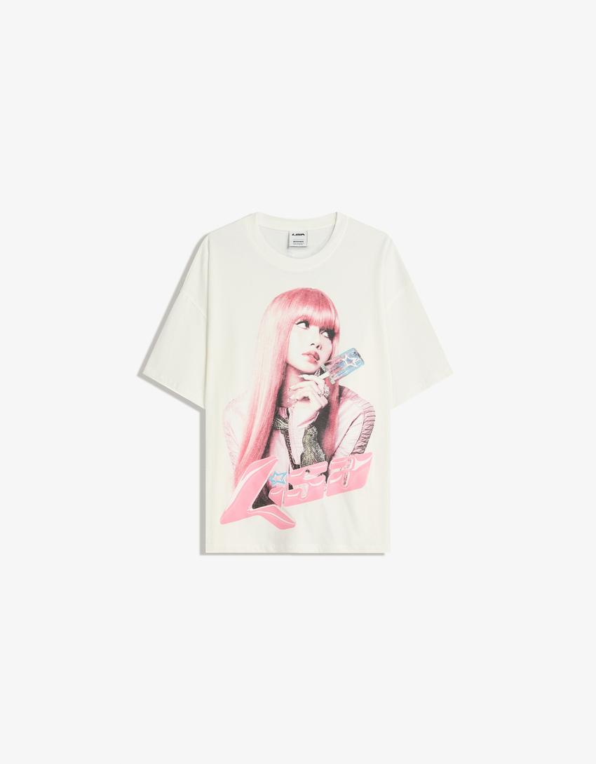 Lisa print short sleeve T-shirt-Off white-3