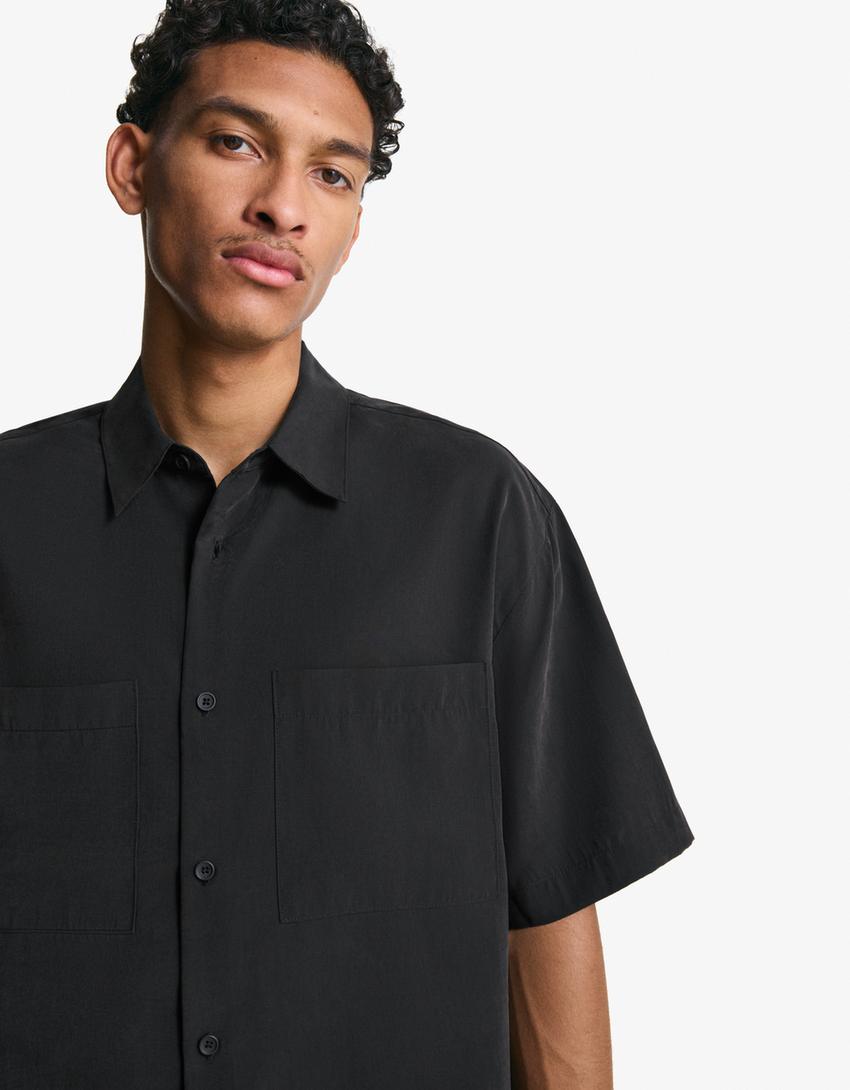 Chemise à manches courtes Boxy fit-Noir-2