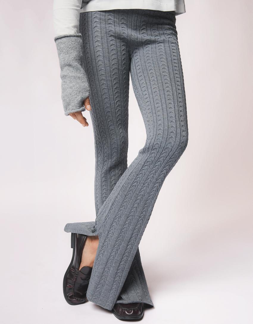 Pantalón flare trenzado-Gris