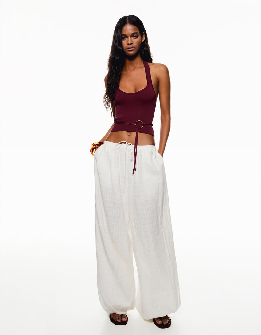 Halter top with ring detail-Burgundy-2