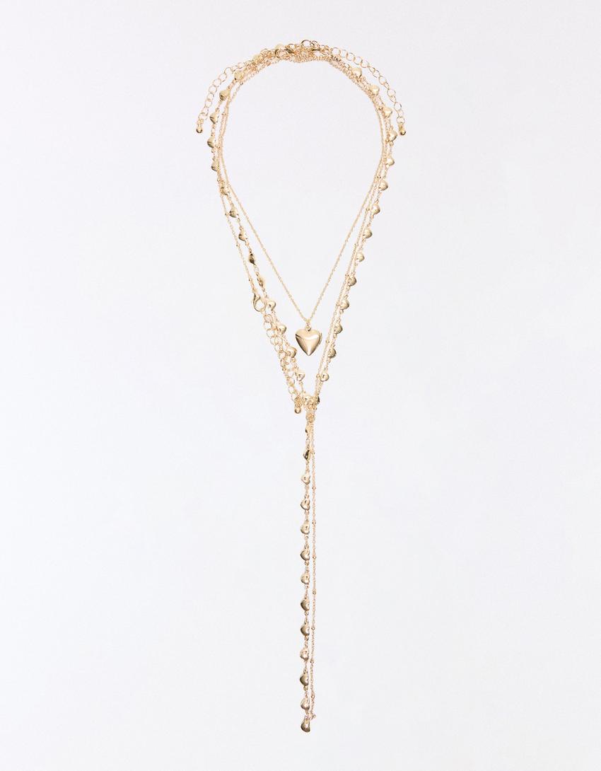 Pack of heart lariat necklaces-Gold