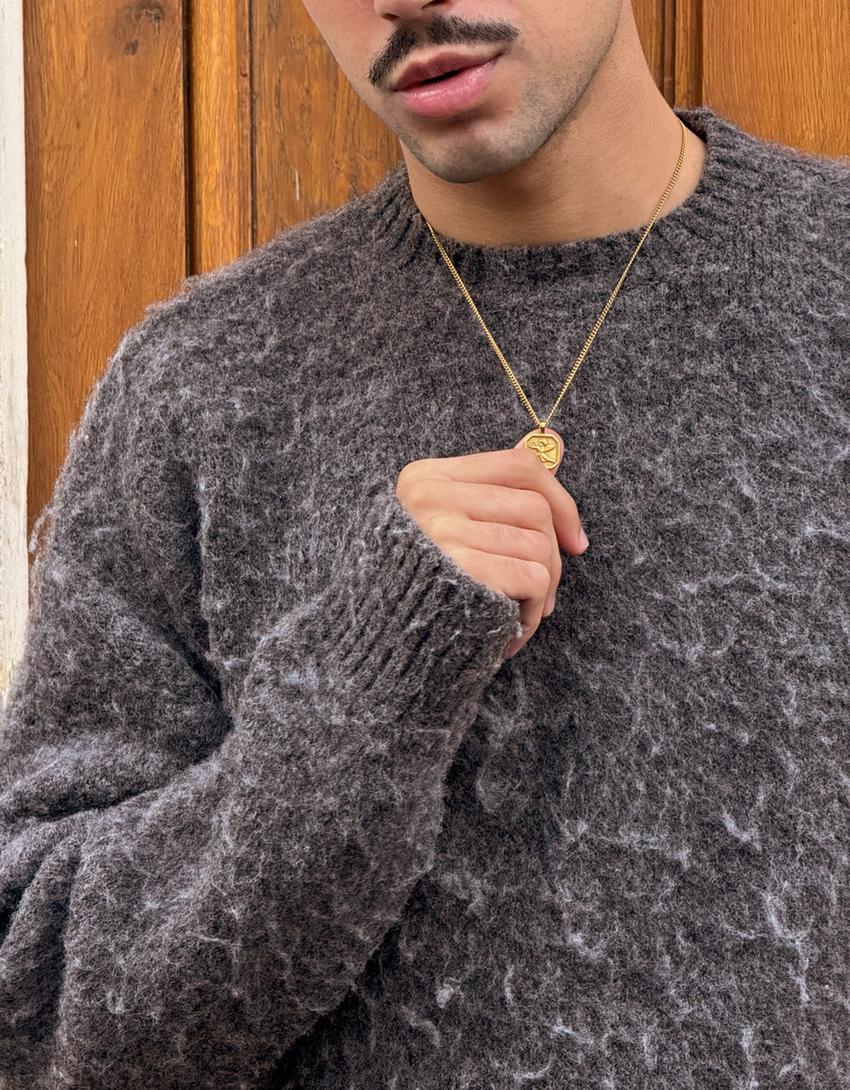 Sveter s česaným efektom-Tmavosivá