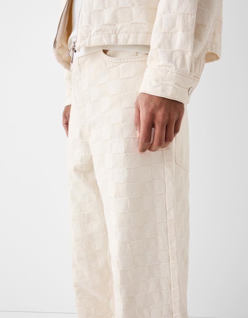 Jean super baggy jacquard-Blanc-3
