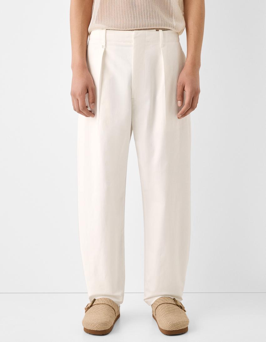 Tailored trousers with darts-Cream-1