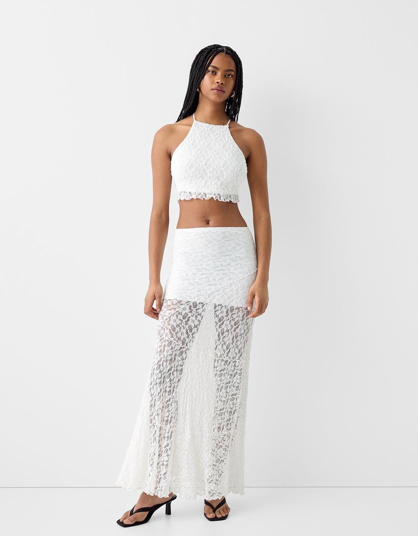 توب دانتيل برقبة هالتر وحمالات-أبيض مطفي-3