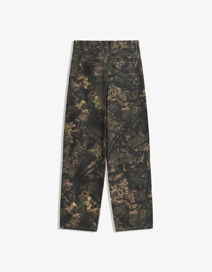Super baggy printed trousers-Khaki