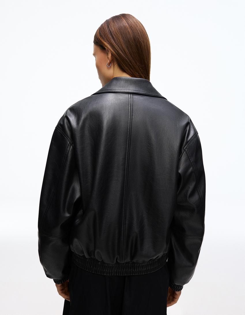 Cazadora efecto piel-Negro