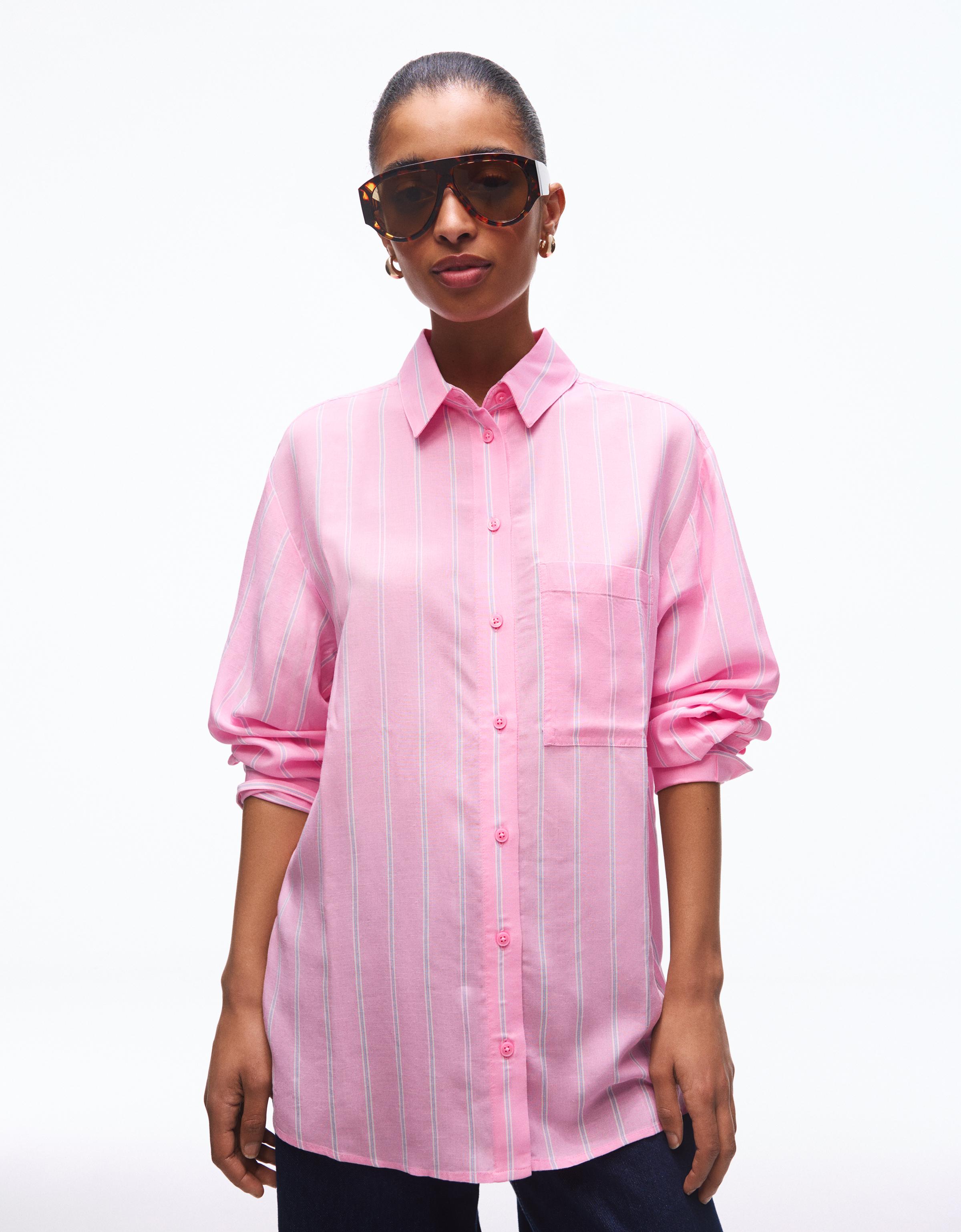 Bershka Fließendes Oversize Hemd Damen L Fuchsia