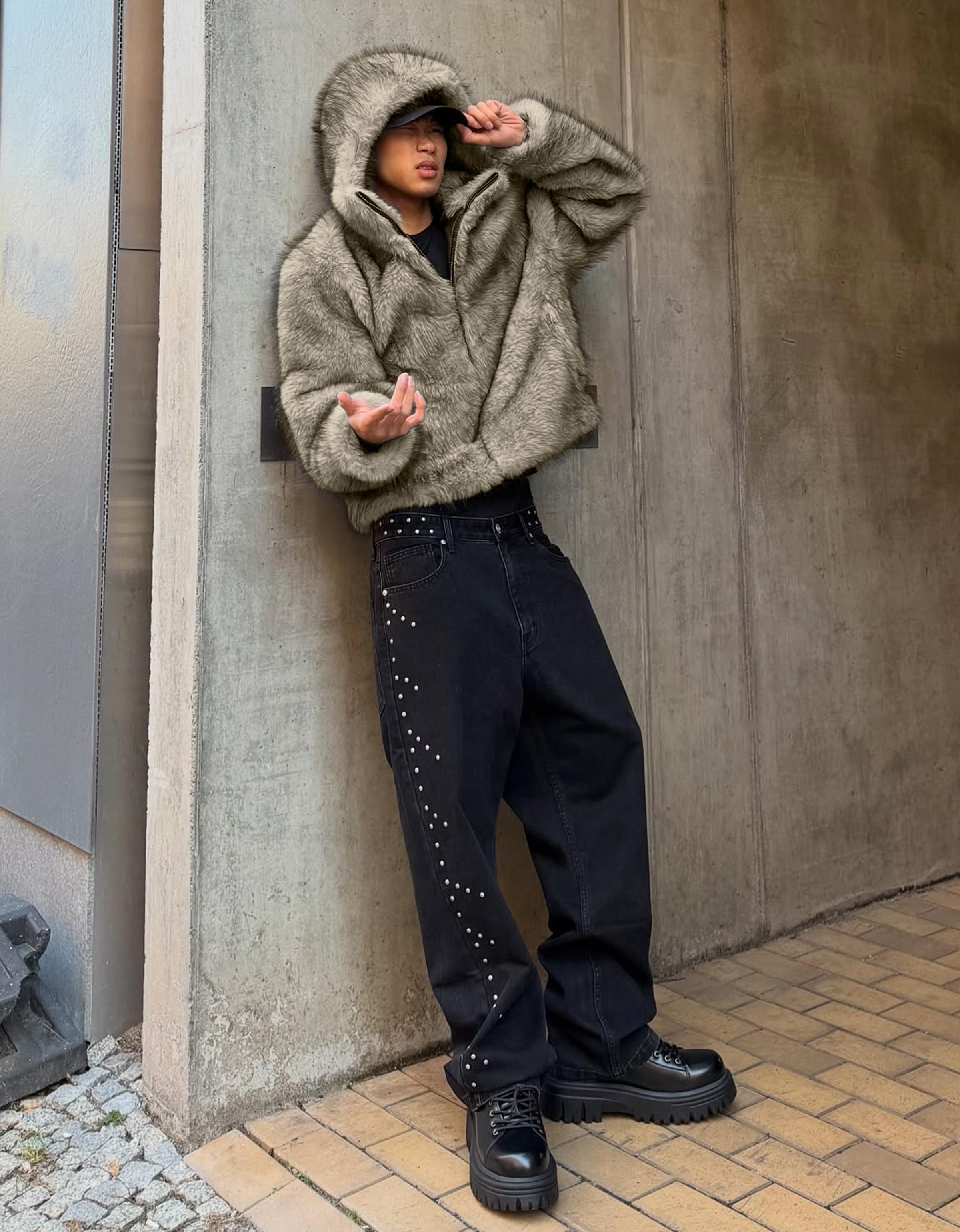 Bershka Baggy Jeans Mit Nieten Herren 42 Schwarz