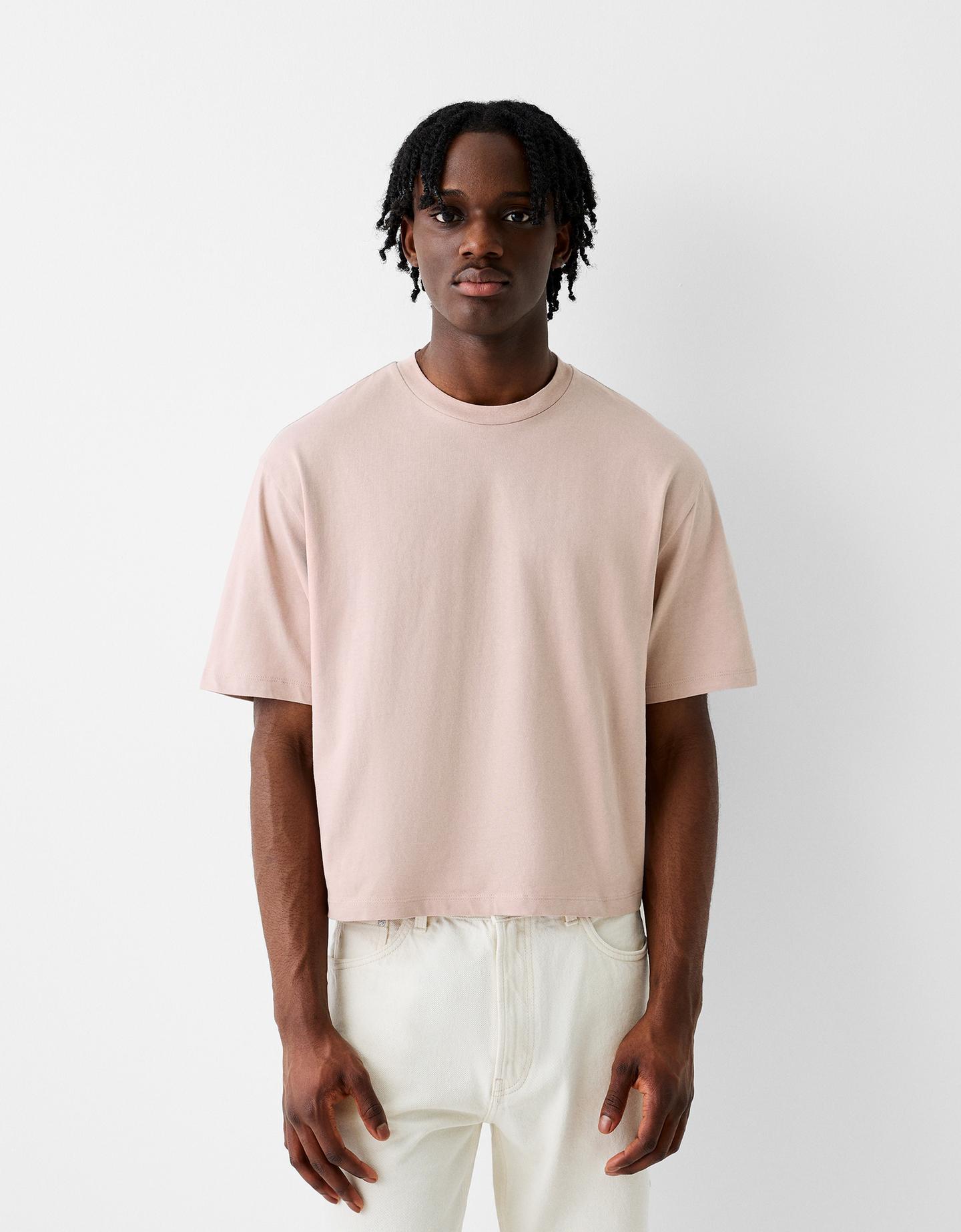 Bershka Maglietta A Maniche Corte Cropped Boxy Fit Uomo S Rosa