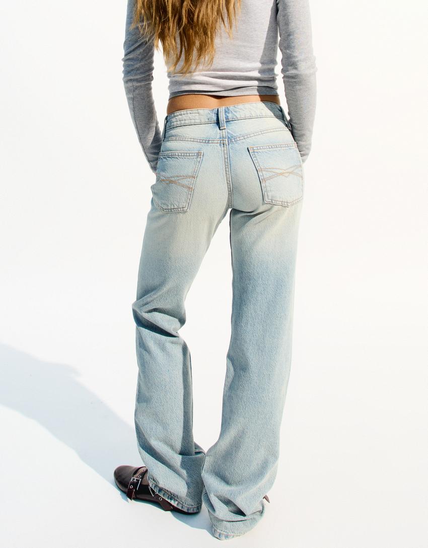 Straight low-rise jeans-Washed out blue-2