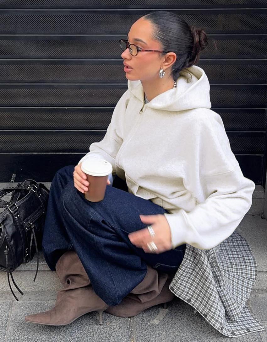 Oversize zip-up hoodie-Grey